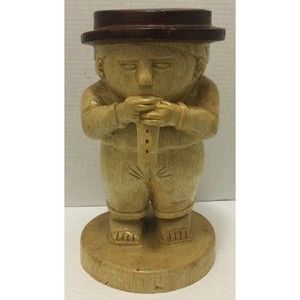 Peruvian Carved Wood Figure Sculpture Playing Instrument Lightweight Hat 12”